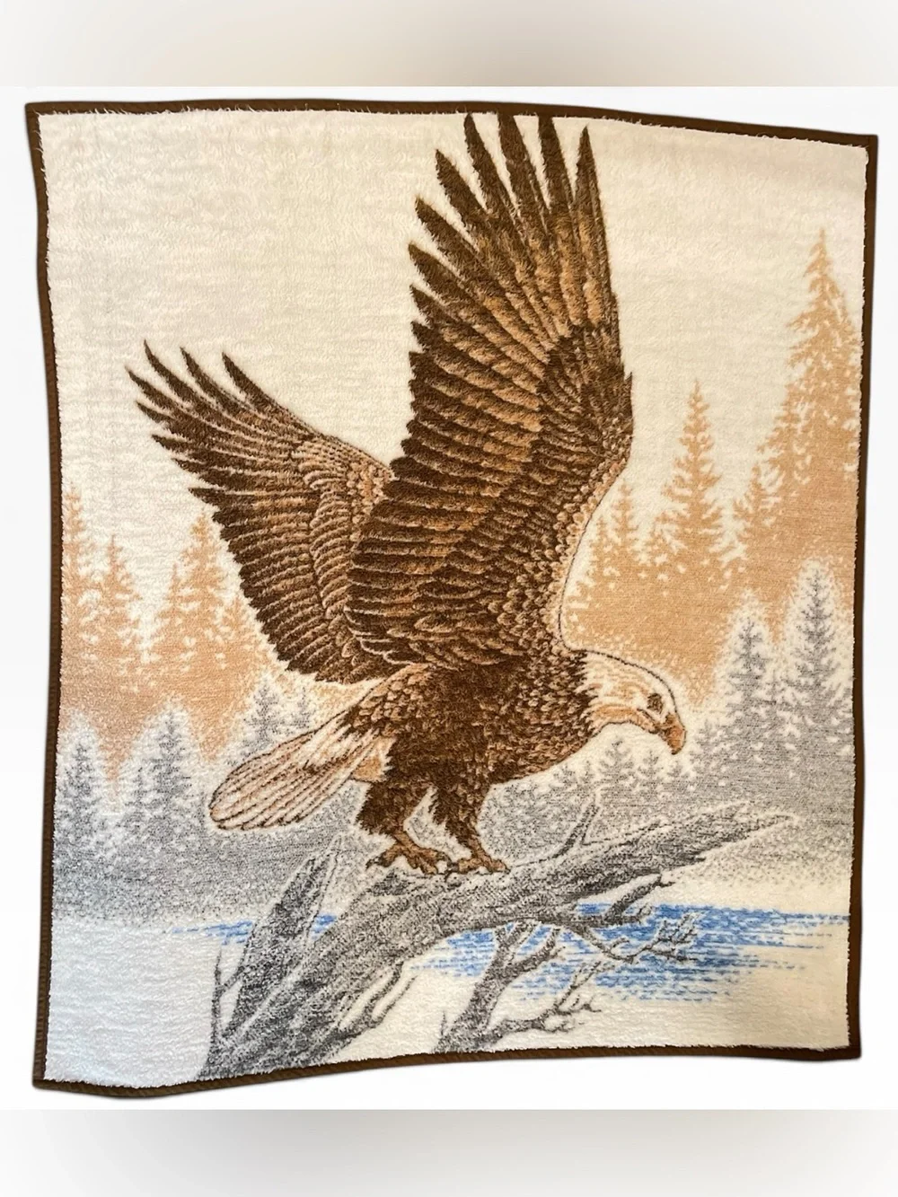 Vintage Biederlack Bald Eagle Reversible Throw Blanket 54” x 61”